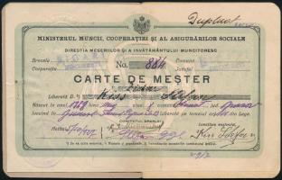 1927 Román munkakönyv, fényképpel kőműves részre / Romanian book of master for mason
