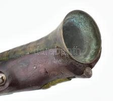 Trombon pisztoly replika. Fa, bronz, fém, korának megfelelő állapotban, h: 35 cm