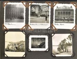 1937 Családi fotóalbum, Mezőkövesd, Eger, Esztergom, Tapolca, Ausztria, stb., 48 db fotó, 6×6 cm-es ...