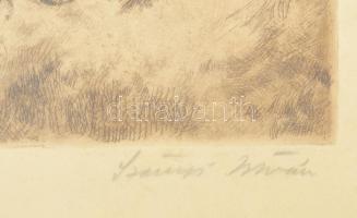 Szőnyi István (1894-1960): Szántás a Dunaparton. Színezett rézkarc, papír, jelzett. Üvegezett fakere...