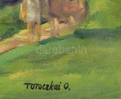 Toroczkai Oszvald (1884-1951): Tiszai táj. Olaj, vászon, jelzett, fakeretben. 50x60 cm