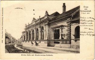 1901 Nagyszeben, Hermannstadt, Sibiu; Kleine Erde mit Musikvereins-Gebäude / utca, zenei egyesület épülete. Karl Graef kiadása / street view, building of the music association (EK)