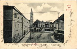 1902 Szászváros, Broos, Orastie; Schulplatz / Iskola tér, gyógyszertár / School Square, pharmacy (gyűrődés / crease)