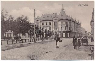 Nagyvárad, Oradea; Nagy piac tér, bőrraktár, üzletek / market square, leather warehouse, shops (EK)