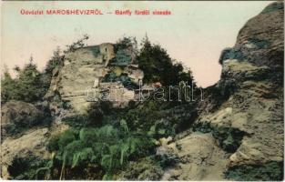 1915 Maroshévíz, Toplita; Bánffy fürdői vízesés. Walter Ede kiadása / Baia Banffy / spa, waterfall + K.u.K. 9 cm Kan.-Batt. Nr. 2. WIEN (EK)