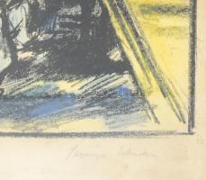 Szőnyi István (1894-1960): Építkezés, 1926. Akvarellel színezett litográfia, papír, jelzett. Lap szé...