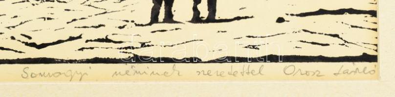 Orosz László (1928-2000): Téli részlet (Késmárk. Linómetszet, papír, jelzett, paszpartuban, 25x34 cm