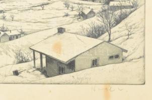 Novák Lajos (1927-1989): Dunakanyar. Rézkarc, papír, jelzett, kissé foltos, üvegezett fakeretben, 29...