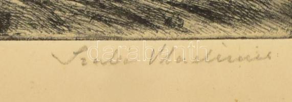 Szabó Vladimir (1905-1991): Falusi reggel. Rézkarc, papír, jelzett, sérült, 30×39 cm