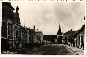 Bánffyhunyad, Huedin; utca, Gál Gyula, Szabó Lajos üzlete / street view, shops (fl)