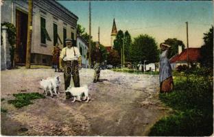 Tarcsafürdő, Bad Tatzmannsdorf; utca, katona, kutyák / Strasse / street, dogs and soldier (EK)