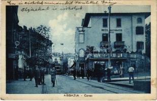 Abbazia, Opatija; Corso, Hotel Ristorante Kosler, Mobiloil / street, tram, hotel and restaurant, gas station (EK)