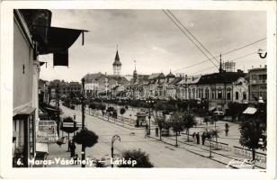 1940 Marosvásárhely, Targu Mures; látkép, mozi, autóbusz, üzletek / general view, cinema, shops, autobus