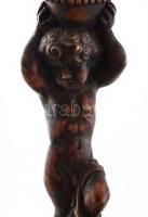 Puttó figurás asztali lámpa, műgyanta, búrával, kopással, m: cca 80 cm