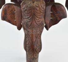 India, XX. sz. második fele, Kis asztal. Elefánt figurális lábakkal, csont berakásos jelenetekkel, f...