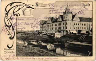 1905 Temesvár, Timisoara; Béga részlet, Horgony kávéház, híd. Divald Károly 771. sz. / Bega riverside, café, bridge. Art Nouveau (EB)