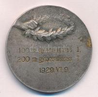 1929. "Zrínyi Akadémia Sport Egylete" ezüstözött bronz díjérem, hátoldalon "100m gyor...