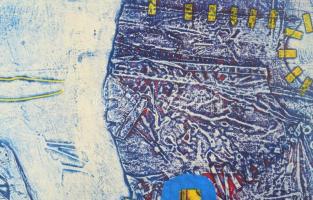 Sziráki Endre (1944-?): Harcos. Vegyes technika, papír, jelezve balra lent, Sziráki Endre autográf a...