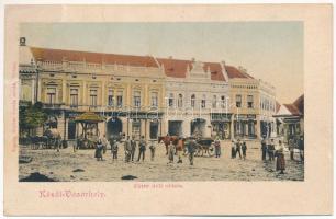 Kézdivásárhely, Targu Secuiesc; Fő tér déli oldala, Wertan Testvérek, K. Csiszár József, Sera Imre, Zalaváry Béla üzlete. Müller Gy. utóda kiadása / main square, shops (r)