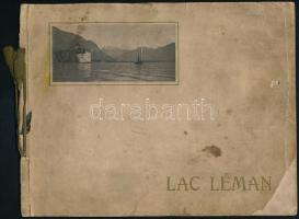 cca 1920-1930 Lac Léman (Genfi-tó, Svájc), album 33 fekete-fehér képpel (+ 1 térképpel), zsinórfűzéses papírkötésben, foltos, sérült borítóval, 25,5x20 cm