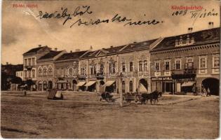 1908 Kézdivásárhely, Targu Secuiesc; Fő tér, Bartha Gyula és Dávid J. üzlete. Turóczi István kiadása / main square, shops (Rb)