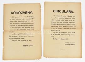 1919 Budapest térparancsnoka, Pirici ezredes által kiadott körözvény a nyilvános helyek zárórájával kapcsolatban, szakadásokkal, 64×47 cm