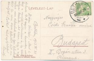 1913 Bethlen, Beclean; Fő tér, Babcsák Gerő és Babcsák A. üzlete. Schönfeld és Dávid kiadása / main ...