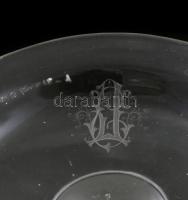 Süteményes üveg kínáló. Formába öntött, monogramos d: 19 cm, m: 16 cm