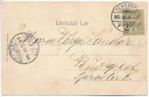 1905 Temesvár, Timisoara; Szent György tér, villamos, Maison Lechner, Varneky A., Farber Miksa üzlet...