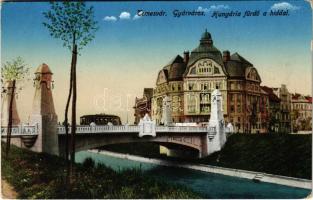 Temesvár, Timisoara; Gyárváros, Hungária fürdő és híd, villamos / Fabric, spa and bridge, tram