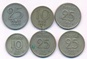 Svédország 1943-1957. 10ö -2 5ö Ag (6xklf) T:XF-VF Sweden 1943-1957. 10 Öre - 25 Öre Ag (6xdiff) C:XF-VF