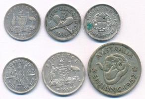 Vegyes: Nagy-Britannia / Ausztrália / Új-Zéland 1919-1957. 6db klf kis Ag érme T:XF-VF
Mixed: Great...