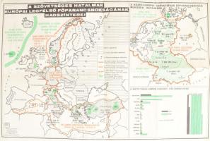 1968 A szövetséges hatalmak európai legfelső főparancsnokságának hadszínterei - A közép-európai szövetséges főparancsnokság működési hatásköre - A NATO-tagállamok hadügyi költségvetése. Bp., Kossuth Kiadó - Kartográfiai Vállalat, hajtott, kissé gyűrött, 40,5x28 cm