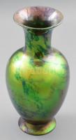Zsolnay eozin mázas váza, cca 1920-1940, márványozott eozin mázakkal festett, jelzett, ragasztott, m: 26,5 cm
