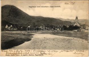 1941 Nagybánya, Baia Mare; keleti városrész a Zazar-mentéről. Kovács Gyula kiadása / general view, riverside