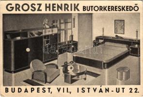 Grosz Henrik bútorkereskedő reklámlapja. Budapest, István út 22. / Hungarian furniture shop advertisement card (EK)