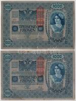 Ausztria 1919. (1902.) 1000K mindkét oldal német, függőleges piros "DEUTSCHÖSTERREICH" fel...