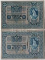 Ausztria 1919. (1902.) 1000K mindkét oldal német, függőleges piros "DEUTSCHÖSTERREICH" fel...