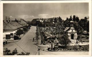 Érsekújvár, Nové Zámky; Széchenyi utca, Szent Anna kápolna, benzinkút / street view, chapel, gas station (tűnyomok / pin marks)