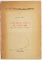 Lederer Emma: Az egyház szerepe az árpádkori Magyarországon. A Történettudomány kérdései 3. Bp., 1950, Magyar Történelmi Társulat, 27 p. Kiadói papírkötés, szakadt, foltos borítóval, ceruzás aláhúzásokkal és bejegyzésekkel.