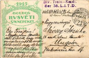 1915 Zsélyi Aladár magyar gépészmérnök, repülőgép-tervező repülőgépével. Hátoldalon húsvéti üdvözlet...