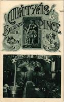 1928 Budapest V. Baldauf Mátyás féle Mátyás pince, belső. Eskü tér 6. Art Nouveau reklám (EK)