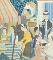 BI v. RI mnogrammal: Lakodalom. Tempera, papír. Üvegezett, dekoratív fakeretben. 39,5x49,5 cm