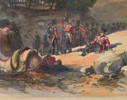 Hulme metszése: Jugdelluk könyéki táj fegyveresekkel (Afganisztán), 1850 körül. Színezett litográfia...