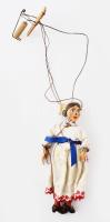 Régi cseh marionettbábu, festett kerámia fejjel és végtagokkal, jelzett: M. Kasal Praha, kisebb felületi hibákkal, egyik keze sérült, m: 20 cm / Vintage Czech marionette string puppet, slightly damaged