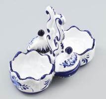 Portugál sóbors- és ecetolaj kínáló szett, mázrepedésekkel, kopással, kis lepattanásokkal, egyik dug...