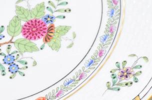 Herendi Fleur des indes vertes multicolor süteményes tál szett. 6 db. Egyik darabja újragyártott. Je...