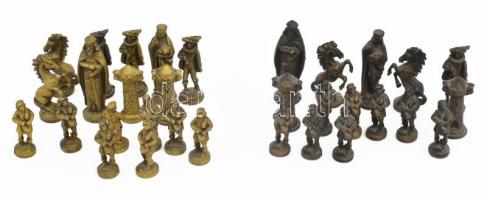 Bronz sakkfigura készlet. Tömör öntött bronz figurák, jó állapotban, teljes készlet, m: 9 cm alatt.