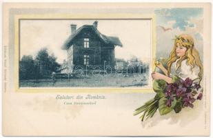 Salutari din Romania. Casa Gradinarilori. Editiunea Witold Bulfinsky (Craiova) / Greetings from Romania. Gardeners' House. Art Nouveau, floral, litho (fl)