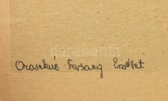 Orisekné Farsang Erzsébet (1929-): Lakoma. Színes ceruza, papír, jelzés nélkül, hajtásnyommal, hátol...